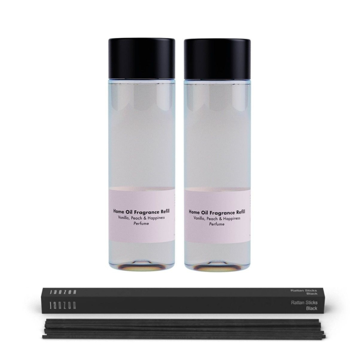 Janzen Home Fragrance Refill &C Vanilla Peach & Happiness 2-pack Incl. Gratis Sticks - 2x200ml